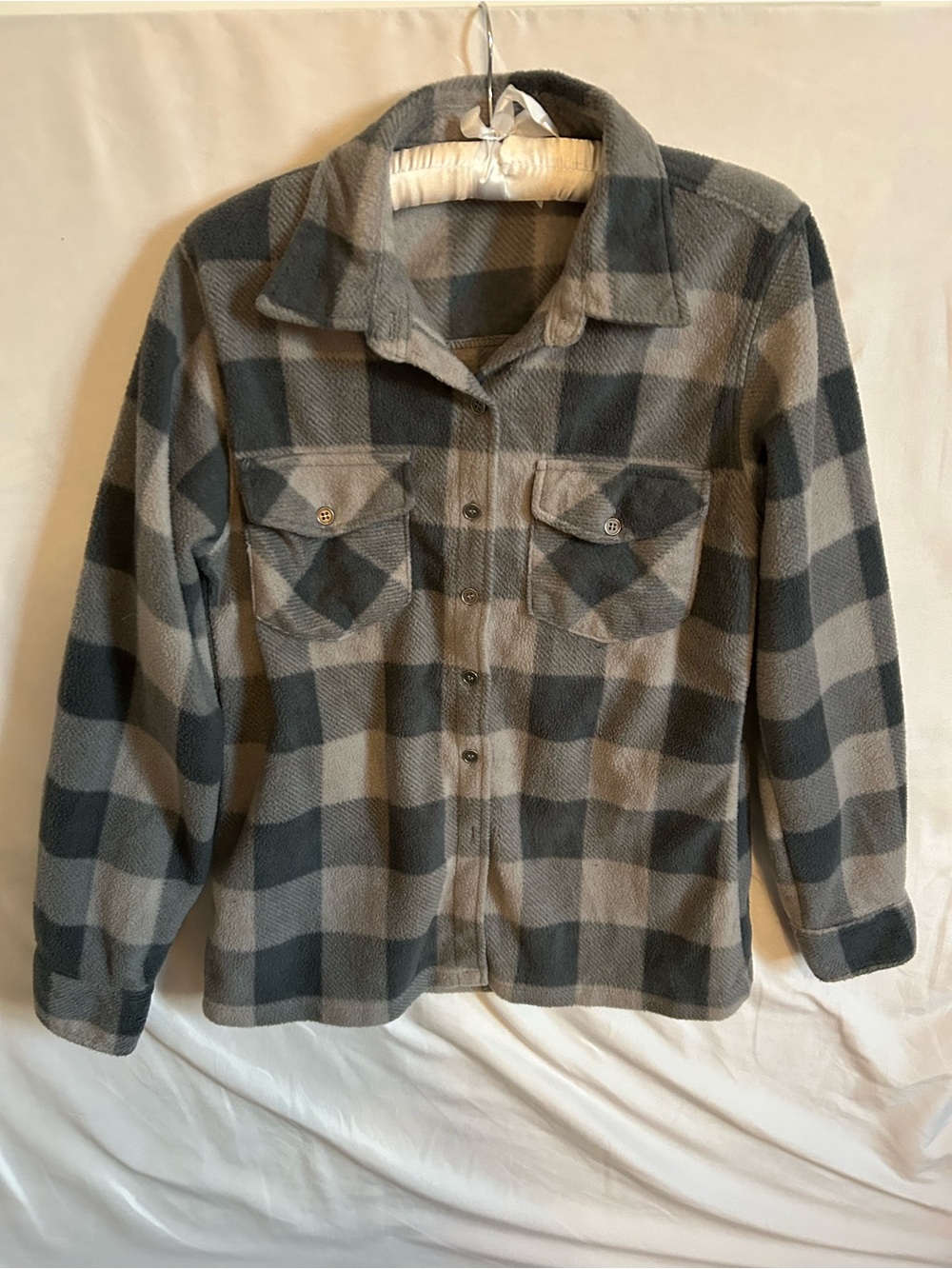 Women's Gray Plaid Teddy Shacket - Soft Fleece Jacket
